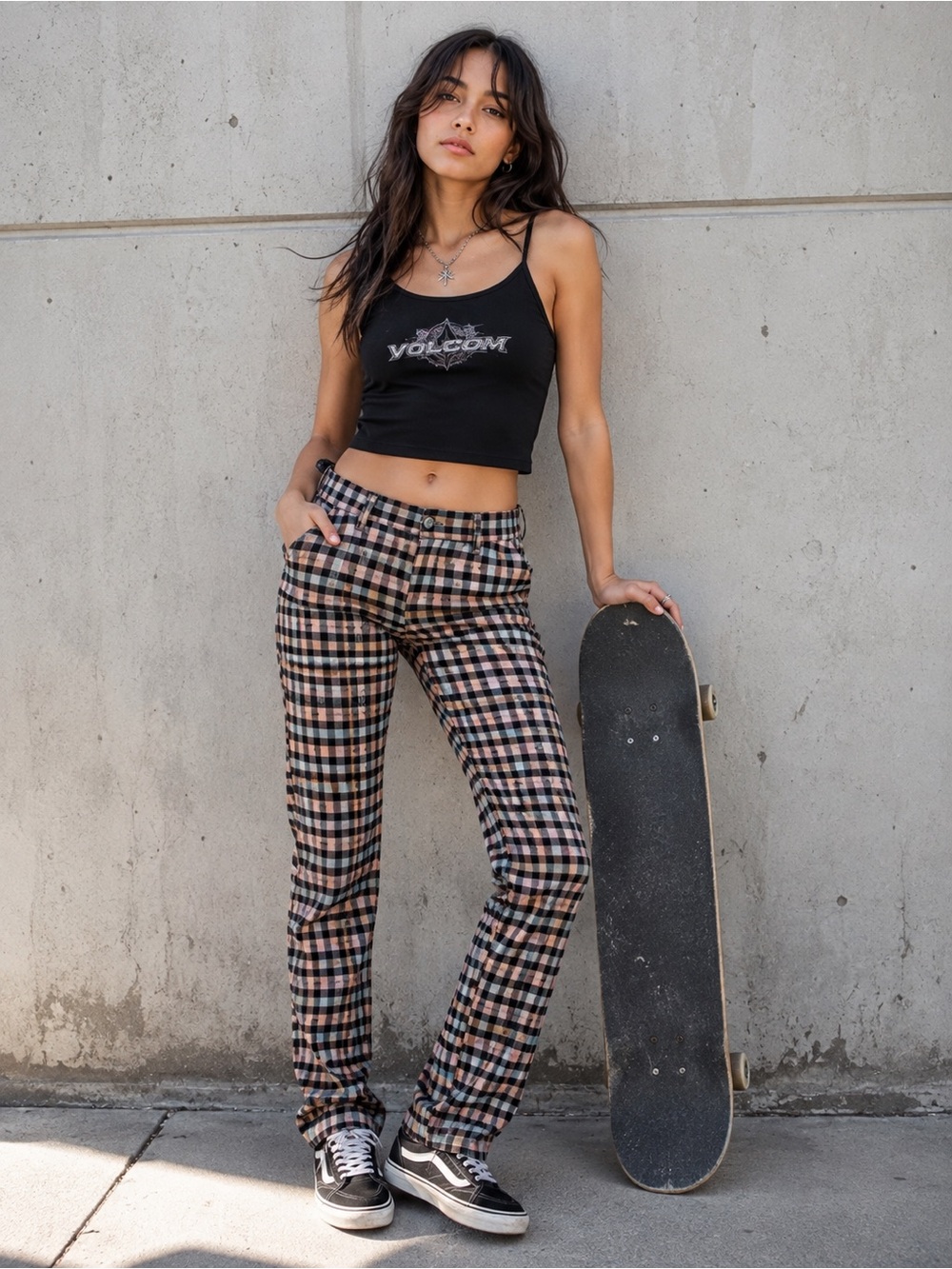 Volcom Women’s Plaid Pants Size 28 Pastel Check Straight Leg True To This